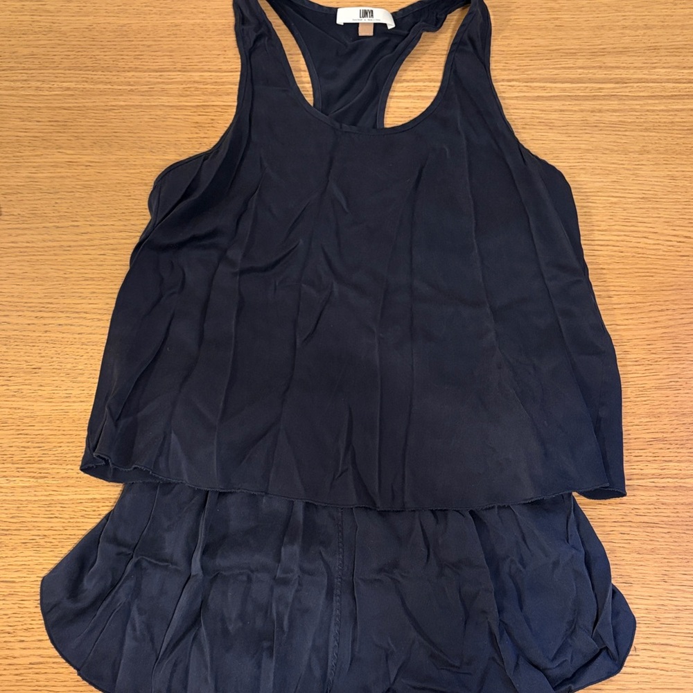 lunya Navy Double-Layer Racerback Tank and Short Set